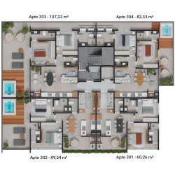 3º Pavimento Apartamentos com terraço